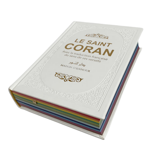 Le Saint Coran • BLANC • arabe & français • pages arc-en-ciel • format 14,50 x 20,70 cm