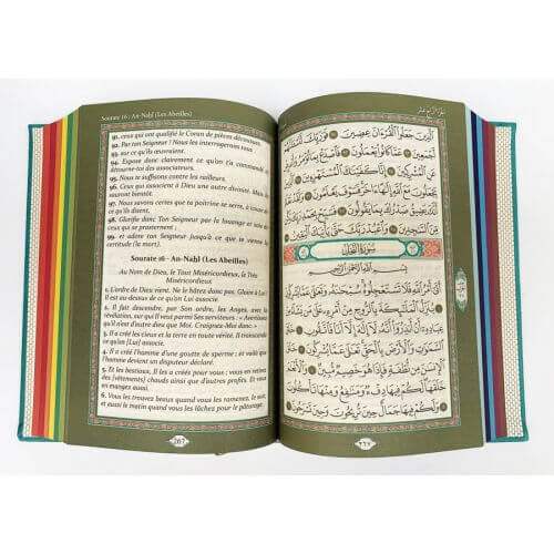 Le Saint Coran • VERT CANARD • arabe & français • pages arc-en-ciel • format 14,50 x 20,70 cm